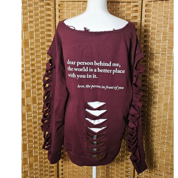 Distressed Maroon Cut Out Sweatshirt L/XL - Picture 2 of 5